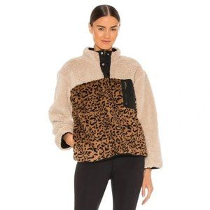 Rails Saga Leopard Print Teddy Quarter-Zip Pullover Jacket